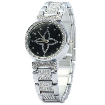 SH WeiQin W4815 Stereo Rhinestone Female Quartz Watch Pearl Shell Dial Black - intl  