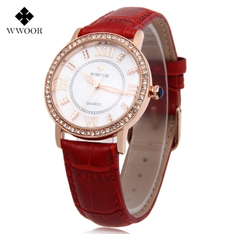 SH WWOOR 8807 Female Quartz Watch Luminous Artificial Diamonds Water Resistance Wristwatch Red - intl  