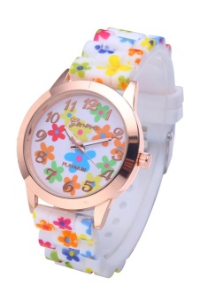 Gambar Silicon Strap Beautiful Rose Flower Borcelain Super Design Geneva Wrist Watch