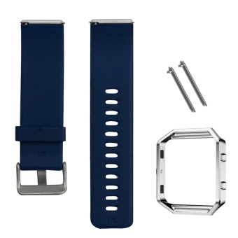 Silicone Replacement Watchband Smart Bracelet Watch Wrist Band Strap with Replacement Frame for Fitbit Blaze Smart Fitness Tracker Smartband Navy Blue - intl  
