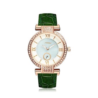 SINOBI Fashion Elegant Crystal Women Watches Green Laether Band Ladies Quartz Watch Wrist 8192L  