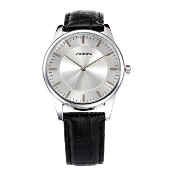 SINOBI Female Casual Quartz Watches Black Leather Silver Case Women Business Bracelet Wristwatches  