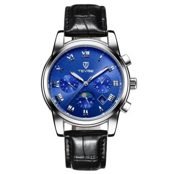 Six Pin Multi-function Automatic Mechanical Watches for Men's Business Waterproof Luminous Watch Black Leather Strap - intl  