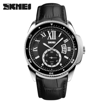 SKMEI 1135 Men Sport Watches Fashion Genuine Leather Classical Elegant Business Watch 30m Waterproof Wristwatch Silver Black - intl  