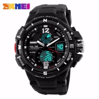 SKMEI 1148 Digital Men Outdoor Sports PU Strap Watches Waterproof Dual Display Wristwatches - White - intl  