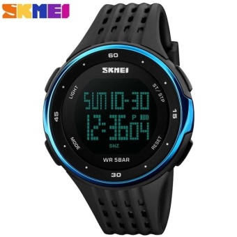 SKMEI 1219 Sports Fashion Watches Waterproof LED Digital Military Watch Men and Women's Swim Climbing Outdoor Casual Pu Strap Wristwatch - Blue - intl  