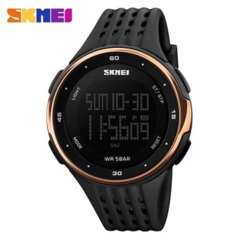 SKMEI 1219 Sports Fashion Watches Waterproof LED Digital Military Watch Men and Women's Swim Climbing Outdoor Casual Pu Strap Wristwatch - Rose Gold - intl  