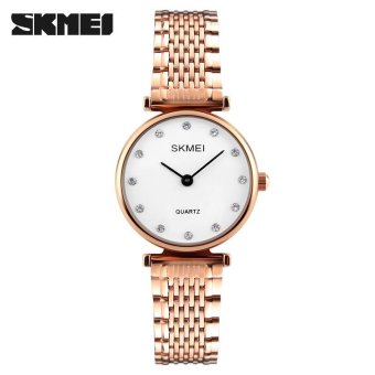 SKMEI 1223 Girls New Casual Rhinestones Waterproof Wrist Watches Fashion Women Quartz Watches - Rose Gold White  