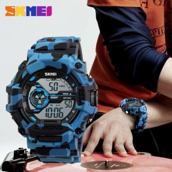 SKMEI 1233 Men's Fashion Sports 50M Waterproof Watches Multifunction LED Digital Wristwatches Outdoor Watch - Camouflage Blue  