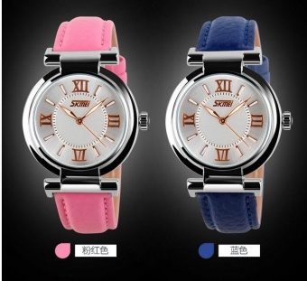 SKMEI 9075 Fashionable Women's Leather Watch Quartz Watch Waterproof Digital Wristwatch - Pink - intl  