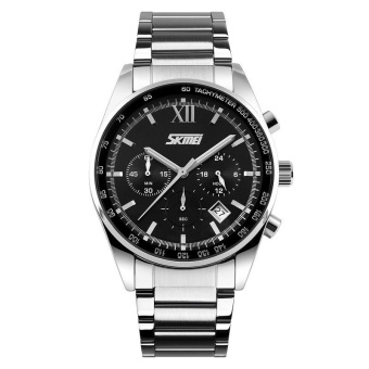 SKMEI 9096 Men Quartz Watch Fashion Causal Watches Stop Watch Stainless Steel Small Dial Waterproof Wristwatches Black - intl  