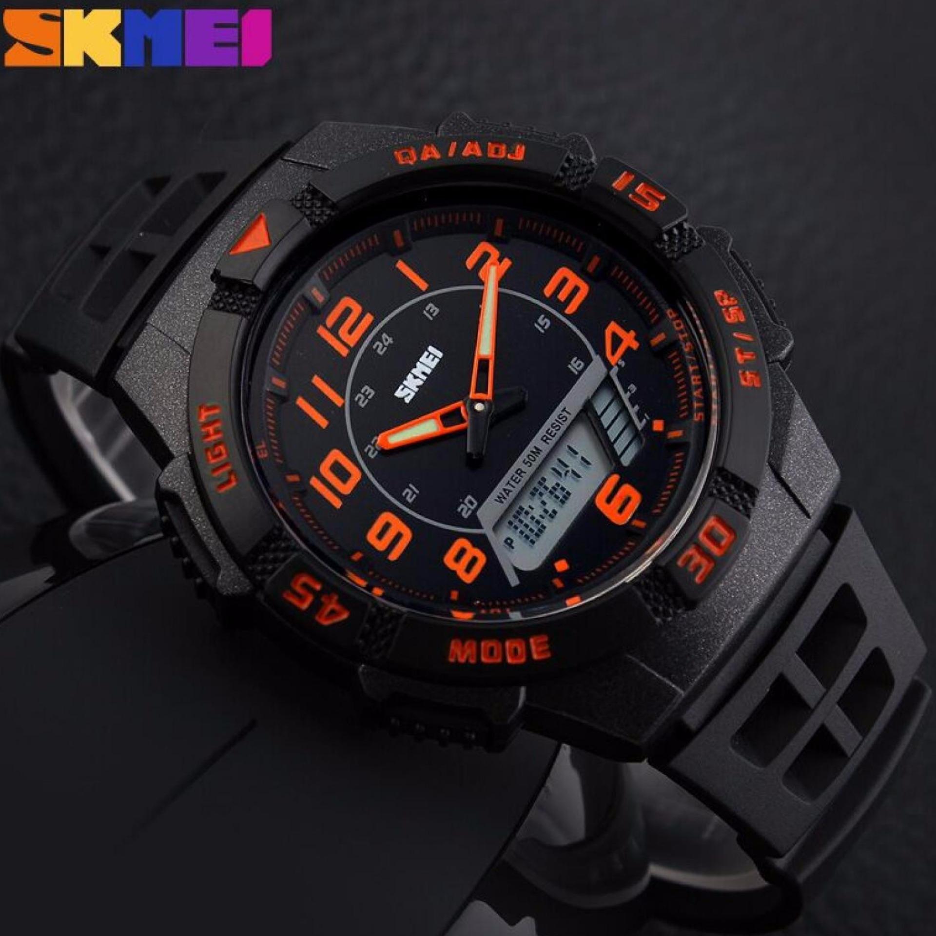 ... SKMEI Dual Time Men Sport LED Watch Anti Air Water Resistant WR 50m AD1065 Jam Tangan ...