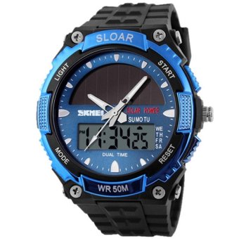 SKMEI SOLAR POWER LED Digital Quartz Watch 5ATM WaterproofQuakeproof Outdoor Sport watches Military Watch 1049 Blue - intl  