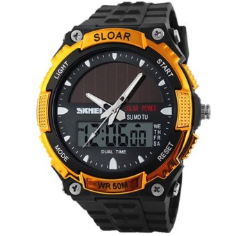 SKMEI SOLAR POWER LED Digital Quartz Watch 5ATM WaterproofQuakeproof Outdoor Sport watches Military Watch 1049 Golden - intl  