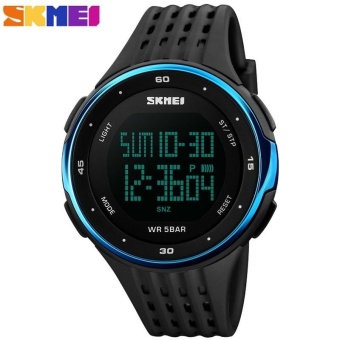 SKMEI Sports Fashion Watches Waterproof LED Digital Military Watch Men and Women's Swim Climbing Outdoor Casual Pu Strap Wristwatch - Blue - intl  