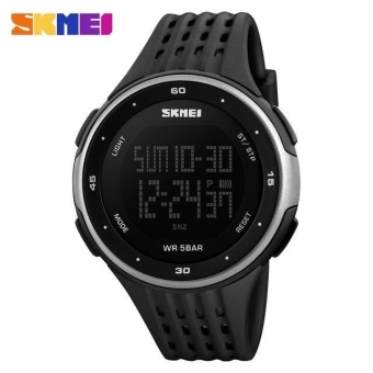 SKMEI Sports Fashion Watches Waterproof LED Digital Military Watch Men and Women's Swim Climbing Outdoor Casual Pu Strap Wristwatch - Silver - intl  