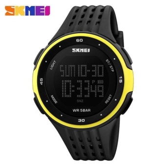 SKMEI Sports Fashion Watches Waterproof LED Digital Military Watch Men and Women's Swim Climbing Outdoor Casual Pu Strap Wristwatch - Yellow - intl  