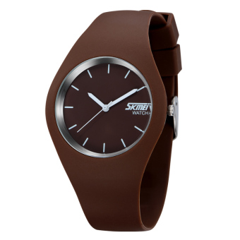 SKMEI Unisex Lovers Waterproof Silicone Strap Wrist Watch -Brown 9068  