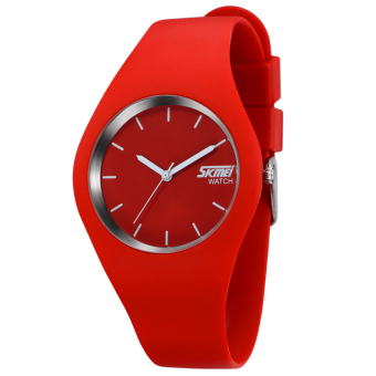 SKMEI Unisex Lovers Waterproof Silicone Strap Wrist Watch -Red 9068  