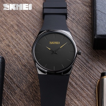 SKMEI Watch 1601S pria kuarsa jam tangan cahaya tipis Alloy hitam Plating kasus Waterproof jam mode santai olahraga Watches - intl  