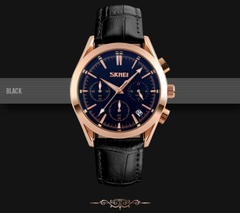 SKMEI Watch 9127 kulit tali jam tangan untuk laki-laki Fashion Rose Gold Auto tanggal Clock laki-laki 30M tahan air jam tangan - intl  