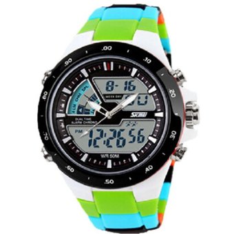 Skmei Watches Men Luxury Brand Outdoor Sports Watch MilitaryWristwatches 2 Time Zone Digital LED quartz watches waterresistance 1016 Green - intl  