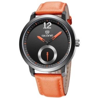 SKONE 5015 Simple Round Dial One Decoration Dial Fashion Men Quartz Watch With PU Leather Band(Orange) - intl  