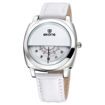 SKONE 5017 Personalized Halfdial Display 3 Small Dials Shared A Needle Fashion Women Quartz Watch With Genuine Leather Band(White) - intl  