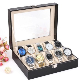 Special Promotion Leather 10 Slots Wrist Watch Display Box Storage Holder Organizer Windowed Case - intl  