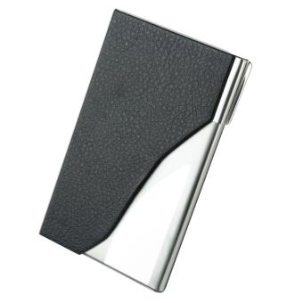 Gambar sqamin Black PU Leather and Stainless Steel Business Name Card CaseHolder