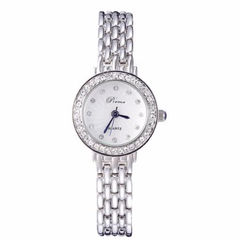 Stainless Steel Bracelet Strap Lady Dress Watch Gold Bling Crystal Bezel Case Quartz Clock Women Dress Wrist Watches (White) - intl  