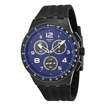 Swatch SUSB402 Night Speed Blue Chrono Date Black Silicone Unisex Watch NEW - Intl  