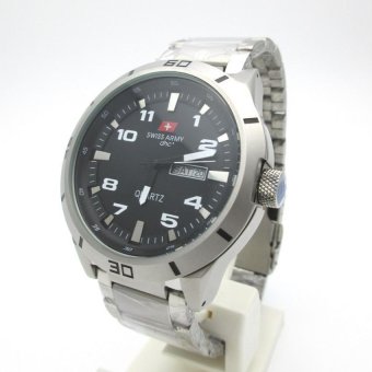 Canvas Strap Sa 1861 Yd Silver Hitam Swiss Army Analog Jam Tangan Pria .