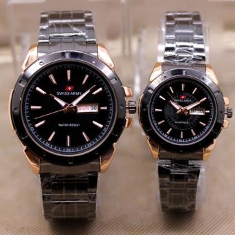 Swiss Army Couple Pria - Stainless Steel - Hitam Gold - SA 1808 BG  