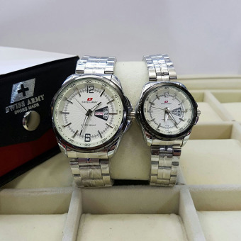 Swiss Army Couple - Stainless Steel - Black - SA-3859 - Silver White Couple  