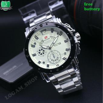 Swiss Army-Jam Tangan Pria-Stainlees Steel Silver-Variasi White-Date And Day Aktif-SA-3133-LA Premium Watch  