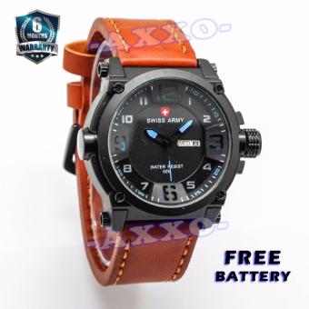 Swiss Army - Jam Tangan Pria - Strap Kulit - Coklat Muda Variasi Biru - SA
