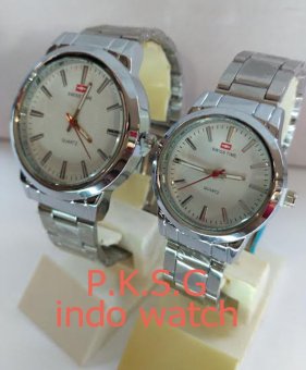 Swiss Time/Army - ST 1177 Jam Tangan Couple Stainless Steel Silver  