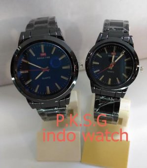Swiss Time/Army - ST 9078 Jam Tangan Couple Stainless Steel Black  