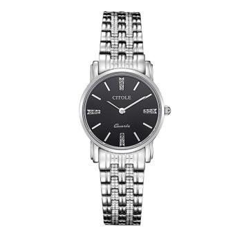 telimei Counter Genuine Diamond Ladies Watch thin strip West Teng simple quartz watch business watch waterproof S5061 (Black)  