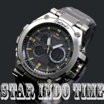 Tetonis Dual Time - STAR-TN175366 - Jam Tangan Fashion Pria - Stainlees Strap -Silver Black  