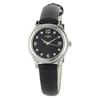 Timex Women's T2N450 Elevated Classics Swarovski Crystals Black Leather Strap Watch - Intl  