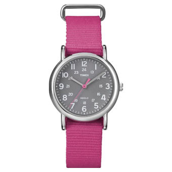 Timex Women's T2N834 Weekender Mid-Size Slip Thru Pink Nylon Strap Watch - Intl  