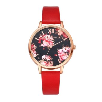 Top Famous Women LVPAI Casual Leather Quartz Clock Wristwatch (Red) - intl  