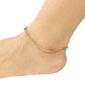 Gambar Turquoise Beaded Tassel Multilayer Anklets   intl