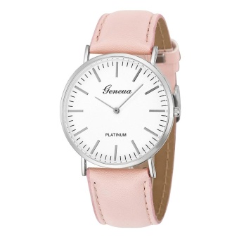 Two-pin Silver Case Geneva Belt Table Ultra-thin Two Ladies Quartz Watch-Pink with Silver Shell White Flour - intl  
