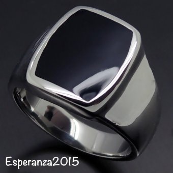 Gambar Unisex Silver   Elegant Black Enamel   SS Ring   Cincin Pria Wanita