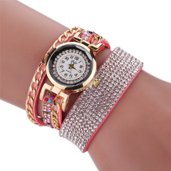Useful colorful drill weaving belt South Korea cloth with soft nap fashion woman quartz watch Pink - intl  