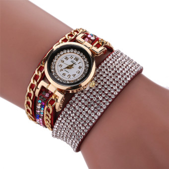 Useful colorful drill weaving belt South Korea cloth with soft nap fashion woman quartz watch Red - intl  