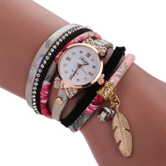 Useful Lucky alloy clover Leaf pendant Simple fashion quartz watch Pink - intl  